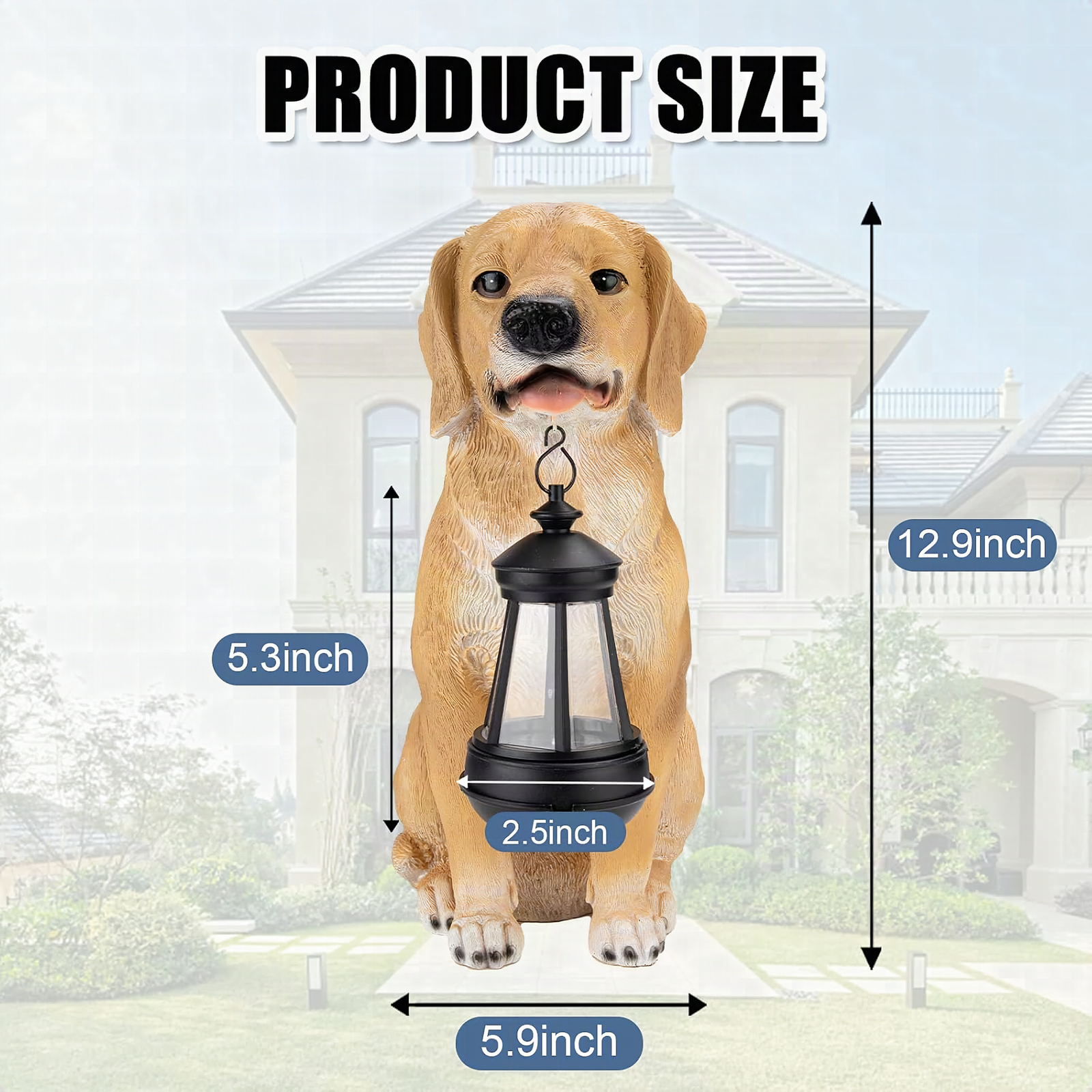 Solar Dog Statue Garden Decor, Golden Retriever Dog Statues Solar Lights: A golden retriever resin dog statue placed on